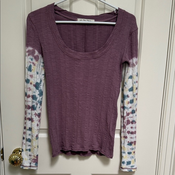 We The Free sz S Big Sur Ribbed Long sleeve top contrast tie dye raw hem - Picture 2 of 10